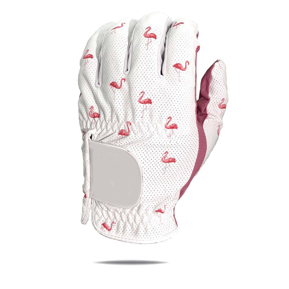 Custom logo golf glove made from premium sheepskin leather with venting hole design for breathable grip and comfort on the course