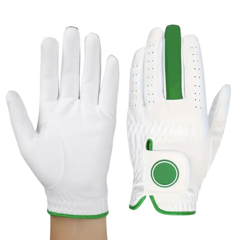 Men's white OEM leather golf glove with adjustable strap and soft custom fit — UK wholesale