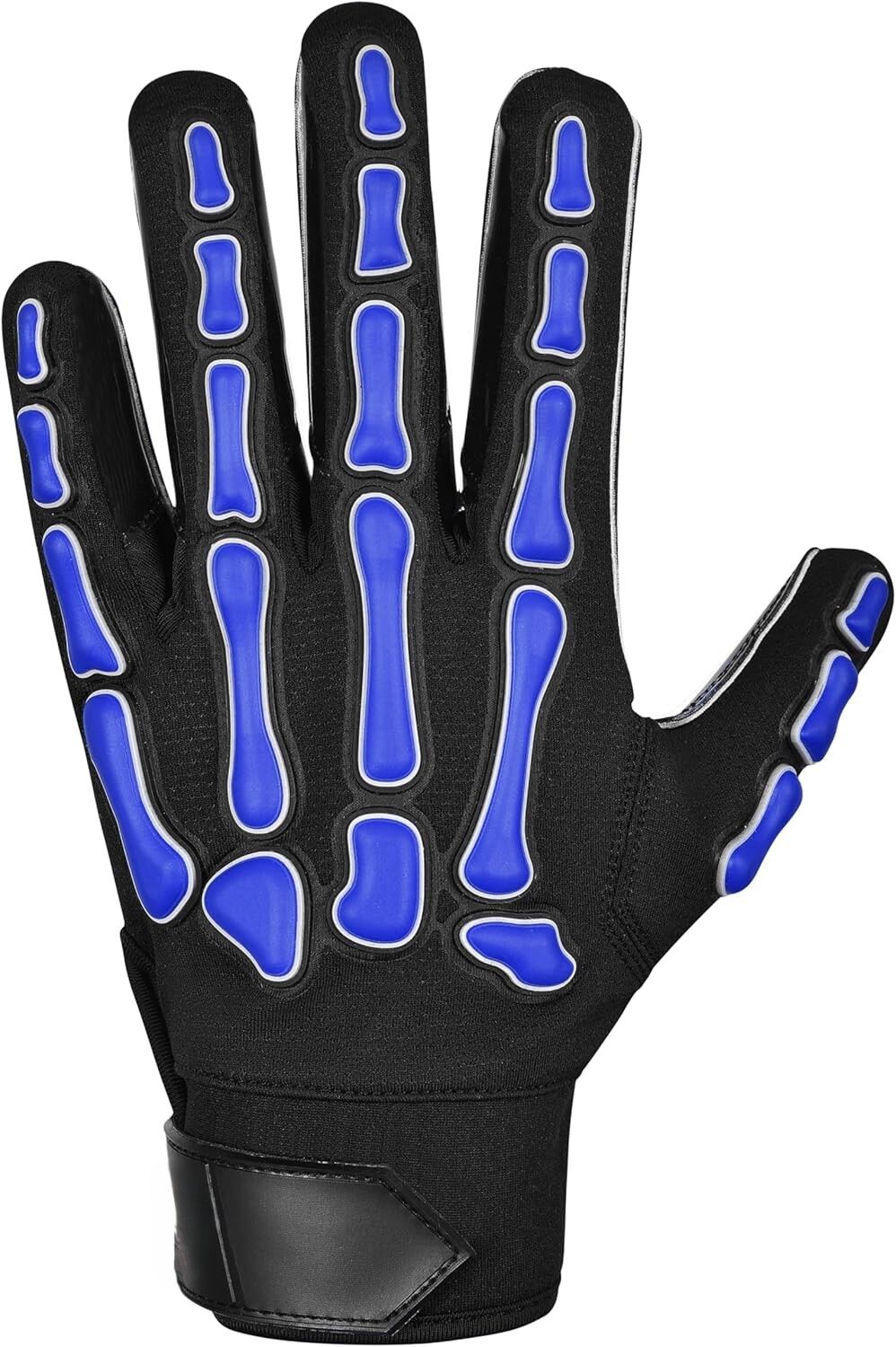 Full Finger American Football Gloves Black Blue Skeleton Print Breathable Non-Slip Outdoor Unisex All Seasons Hook Loop Closure
