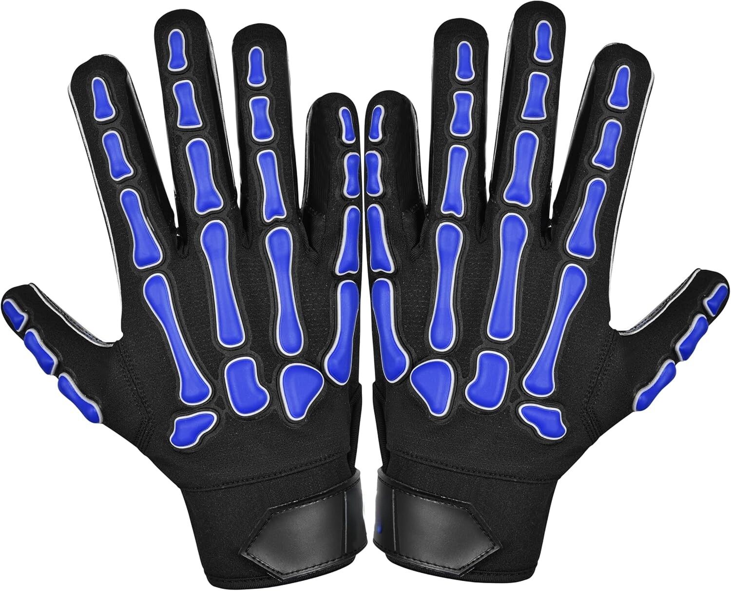 Full Finger American Football Gloves Black Blue Skeleton Print Breathable Non-Slip Outdoor Unisex All Seasons Hook Loop Closure - Image 3