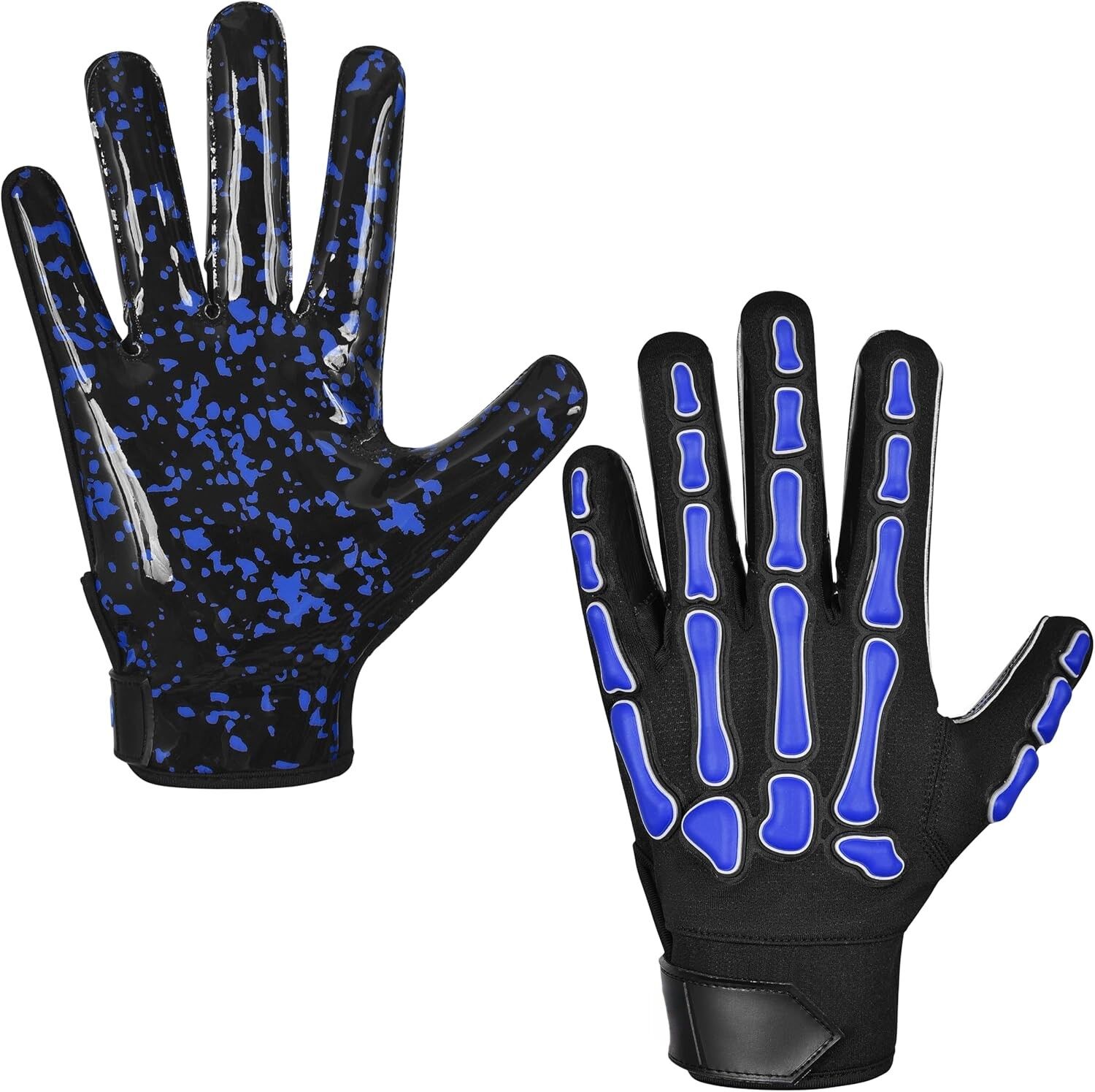 Full Finger American Football Gloves Black Blue Skeleton Print Breathable Non-Slip Outdoor Unisex All Seasons Hook Loop Closure - Image 5