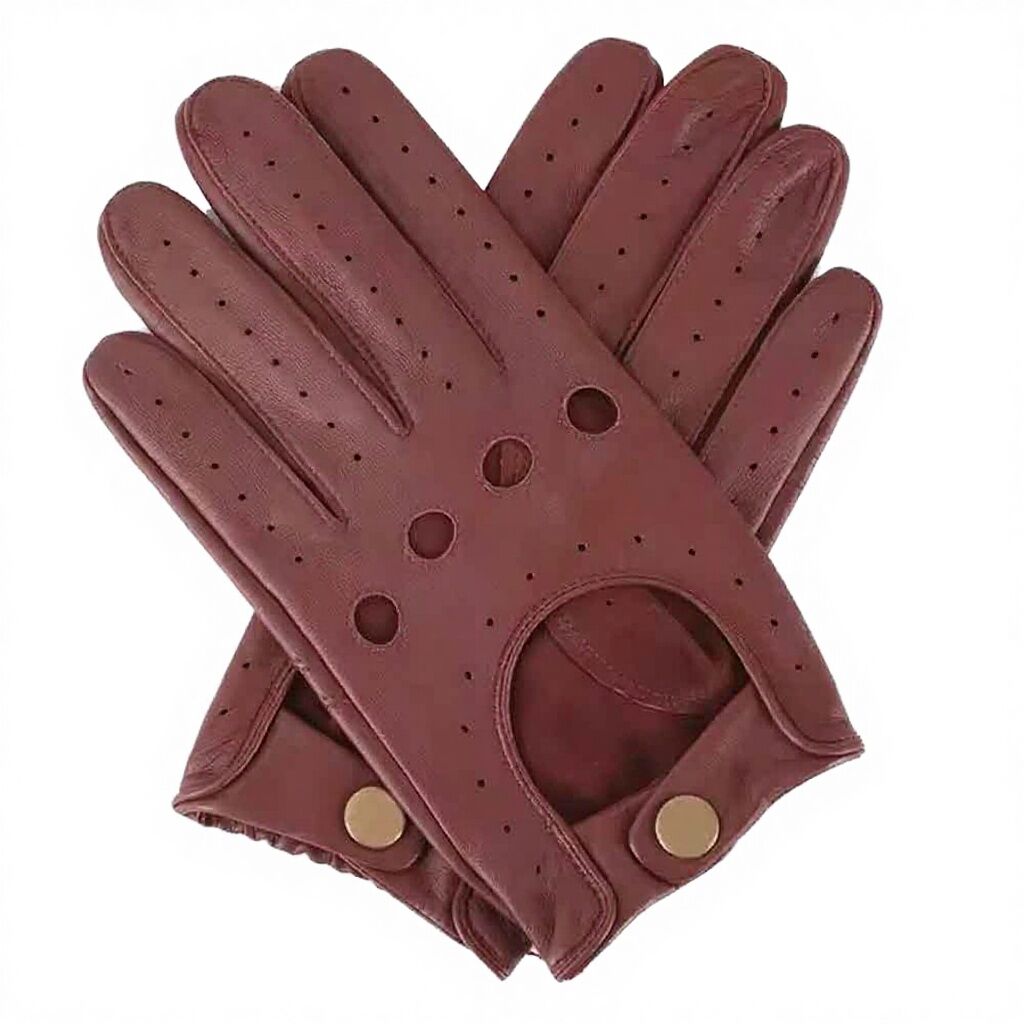 Genuine Leather Driving Gloves for Men & Women - Perforated Breathable Sheepskin Blue Motorbike Gloves - Custom Logo Wholesale - Image 2