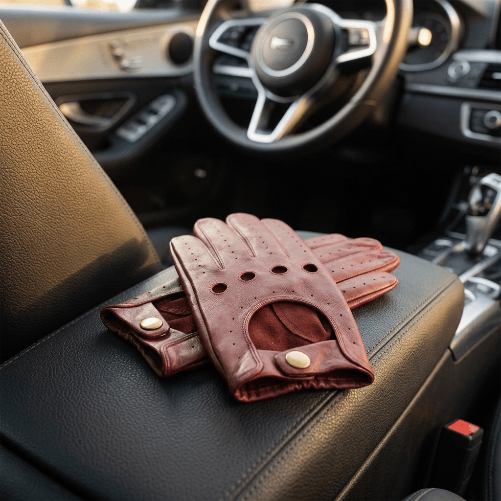 Genuine Leather Driving Gloves for Men & Women - Perforated Breathable Sheepskin Blue Motorbike Gloves - Custom Logo Wholesale - Image 3