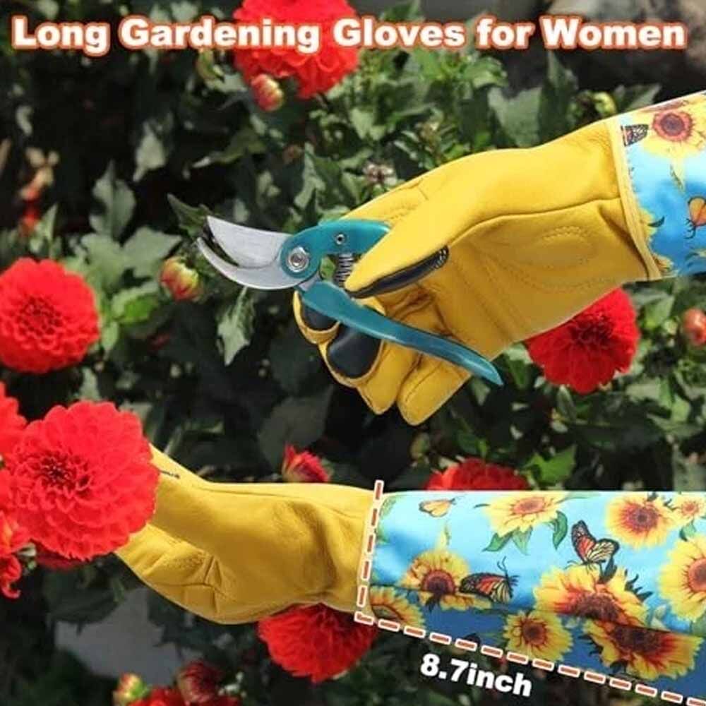 High Performance Goat Grain Leather Long Cuff Gardening Gloves Durability Hand Protection Work Gloves for Women